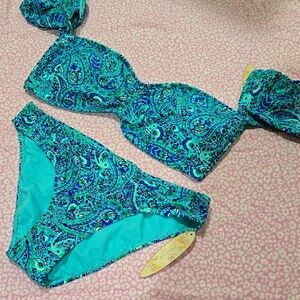 NWT-Blue and Green Paisley Bikini Set